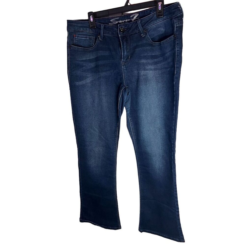 Seven7 Women's Slim Bootcut Jeans Size 16 Blue Denim Embellished Pockets